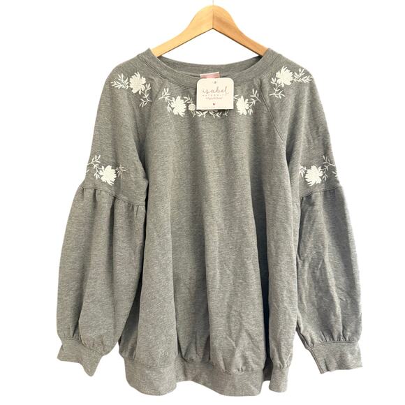 Isabel Maternity by Ingrid & Isabel Gray Floral Embroidered Sweatshirt – Size M - Picture 1 of 7